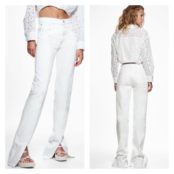 NWT ZARA High Waist Split Straight Leg Jeans 4 White - Picture 1 of 10